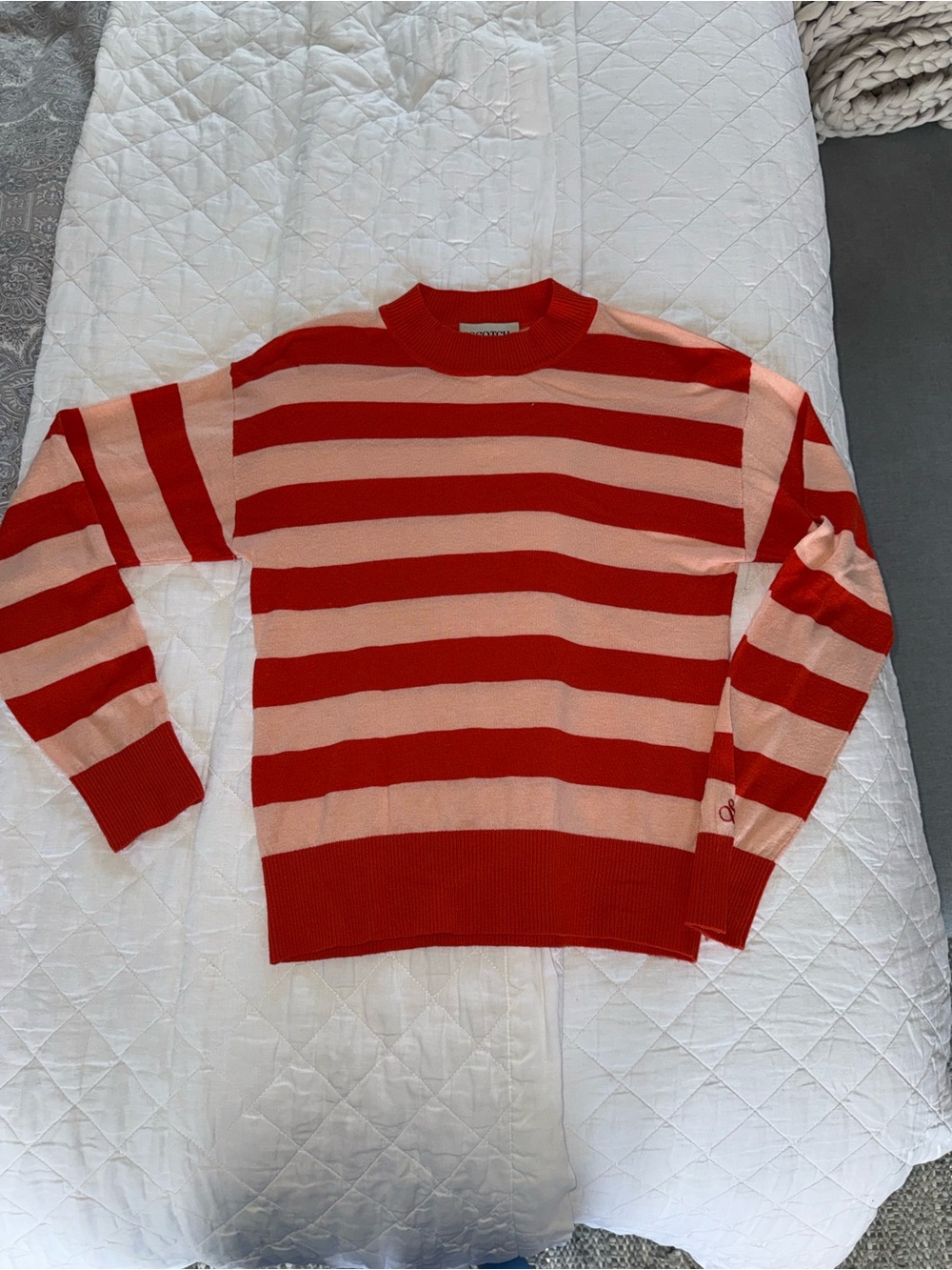 Scotch & Soda: Striped Orange and Pinkish Light Orange Crewneck Sweater